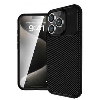 Mey İthalat®   iPhone 16 Pro Max Kılıf Auto Focus Karbon Kapak - Siyah