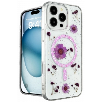Mey İthalat®   iPhone 16 Pro Max Kılıf Daisy Simli Magsafe Kapak - Mor