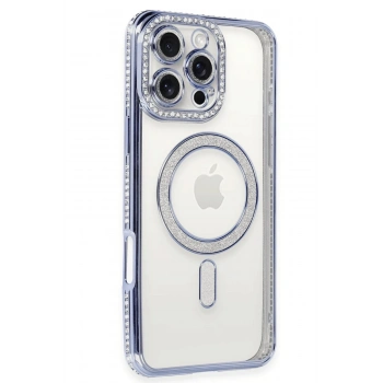Mey İthalat®   iPhone 16 Pro Max Kılıf Joke Simli Magneticsafe Kılıf - Mavi