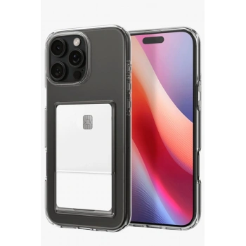 Mey İthalat®   iPhone 16 Pro Max Kılıf Kart Şeffaf Silikon - Şeffaf