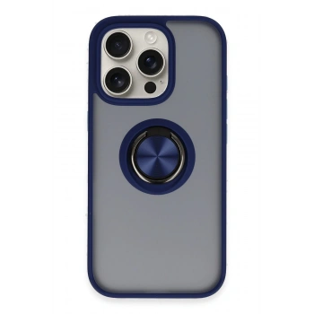 Mey İthalat®   iPhone 16 Pro Max Kılıf Montreal Yüzüklü Silikon Kapak - Lacivert