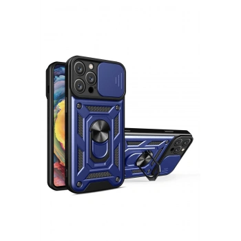 Mey İthalat®   iPhone 16 Pro Max Kılıf Pars Lens Yüzüklü Silikon - Lacivert
