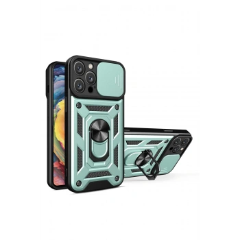 Mey İthalat®   iPhone 16 Pro Max Kılıf Pars Lens Yüzüklü Silikon - Yeşil