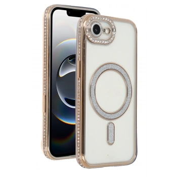 Mey İthalat®   iPhone 16E Joke Simli Magneticsafe Kılıf - Gold