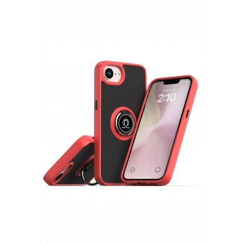 Mey İthalat® iPhone 16E Kılıf Montreal Yüzüklü Silikon Kapak - Kırmızı