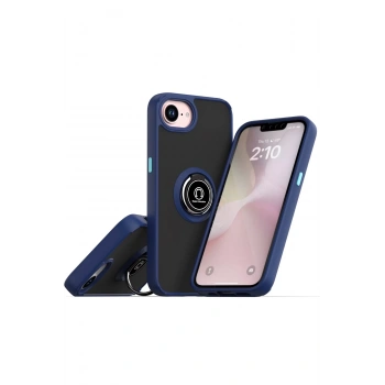 Mey İthalat®   iPhone 16E Kılıf Montreal Yüzüklü Silikon Kapak - Lacivert