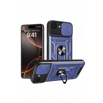 Mey İthalat®   iPhone 16E Kılıf Pars Lens Yüzüklü Silikon - Lacivert