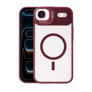 Mey İthalat®   iPhone 17 Air Remim Lensli Magsafe Standlı Kapak - Bordo