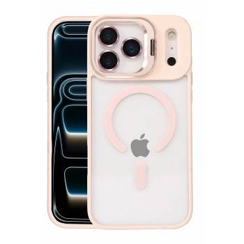 Mey İthalat®   iPhone 17 Pro Max Remim Lensli Magsafe Standlı Kapak - Pembe