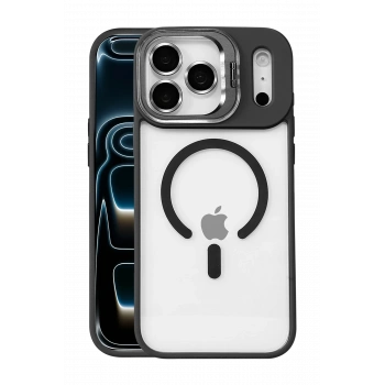 Mey İthalat®   iPhone 17 Pro Max Remim Lensli Magsafe Standlı Kapak - Siyah