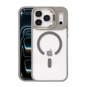 Mey İthalat®   iPhone 17 Pro Max Remim Lensli Magsafe Standlı Kapak - Titan Gri