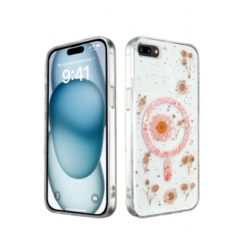 Mey İthalat®   iPhone 7 Plus Kılıf Daisy Simli Magsafe Kapak - Pembe