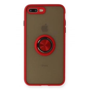 Mey İthalat®   iPhone 7 Plus Kılıf Montreal Yüzüklü Silikon Kapak - Kırmızı
