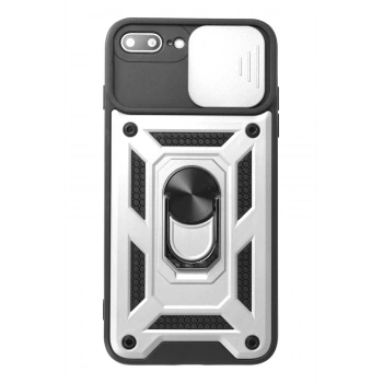 Mey İthalat®   iPhone 7 Plus Kılıf Pars Lens Yüzüklü Silikon - Gümüş