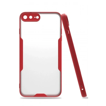 Mey İthalat®   iPhone 7 Plus Kılıf Platin Silikon - Kırmızı