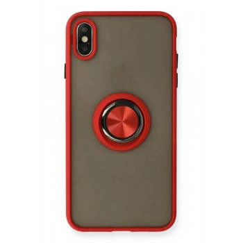 Mey İthalat®   iPhone X Kılıf Montreal Yüzüklü Silikon Kapak - Kırmızı