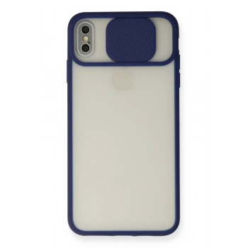 Mey İthalat®   iPhone X Kılıf Palm Buzlu Kamera Sürgülü Silikon - Lacivert