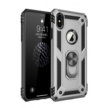 Mey İthalat®   iPhone X Kılıf Sofya Yüzüklü Silikon Kapak - Gümüş