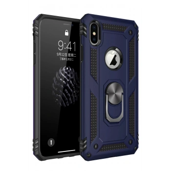 Mey İthalat®   iPhone X Kılıf Sofya Yüzüklü Silikon Kapak - Lacivert