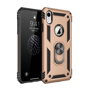 Mey İthalat®   iPhone XR Kılıf Sofya Yüzüklü Silikon Kapak - Gold