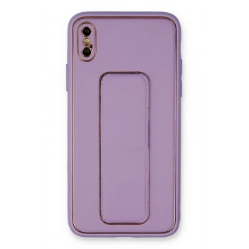 Mey İthalat®   iPhone XS Max Kılıf Coco Deri Standlı Kapak - Koyu Lila
