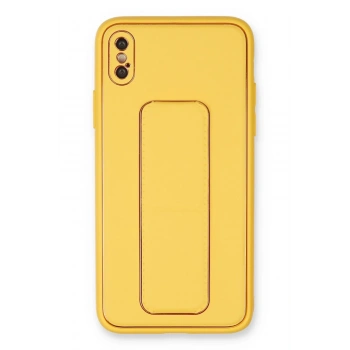 Mey İthalat®   iPhone XS Max Kılıf Coco Deri Standlı Kapak - Sarı