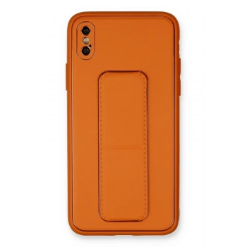 Mey İthalat®   iPhone XS Max Kılıf Coco Deri Standlı Kapak - Turuncu