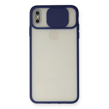 Mey İthalat®   iPhone XS Max Kılıf Palm Buzlu Kamera Sürgülü Silikon - Lacivert