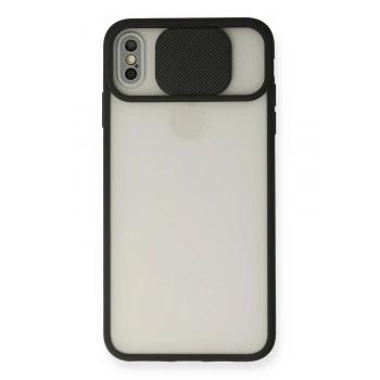 Mey İthalat®   iPhone XS Max Kılıf Palm Buzlu Kamera Sürgülü Silikon - Siyah