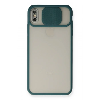 Mey İthalat®   iPhone XS Max Kılıf Palm Buzlu Kamera Sürgülü Silikon - Yeşil