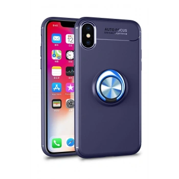 Mey İthalat®   iPhone XS Max Kılıf Range Yüzüklü Silikon - Mavi