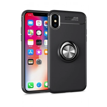 Mey İthalat®   iPhone XS Max Kılıf Range Yüzüklü Silikon - Siyah