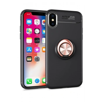 Mey İthalat®   iPhone XS Max Kılıf Range Yüzüklü Silikon - Siyah-Gold
