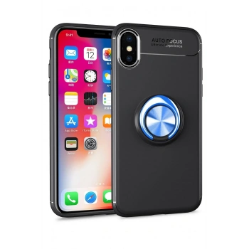 Mey İthalat®   iPhone XS Max Kılıf Range Yüzüklü Silikon - Siyah-Mavi