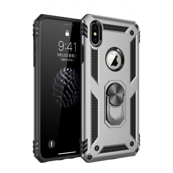 Mey İthalat®   iPhone XS Max Kılıf Sofya Yüzüklü Silikon Kapak - Gümüş