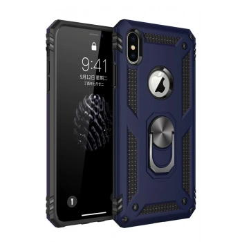 Mey İthalat®   iPhone XS Max Kılıf Sofya Yüzüklü Silikon Kapak - Lacivert