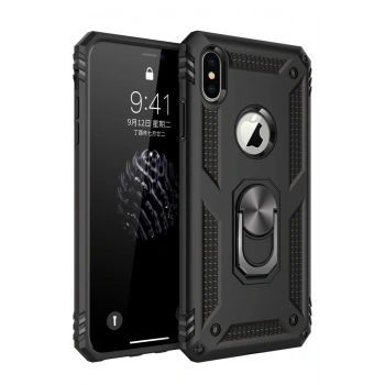 Mey İthalat®   iPhone XS Max Kılıf Sofya Yüzüklü Silikon Kapak - Siyah