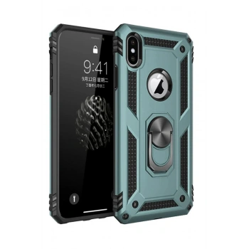 Mey İthalat®   iPhone XS Max Kılıf Sofya Yüzüklü Silikon Kapak - Yeşil