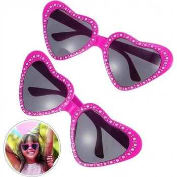 Mey İthalat® Kalp Şekilli Taşlı Parti Gözlüğü Pembe Renk 6x16cm