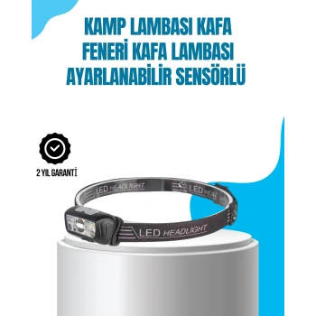 Mey İthalat® Kamp Lambası Kafa Feneri Kafa Lambası Ayarlanabilir Sensörlü Şarjlı