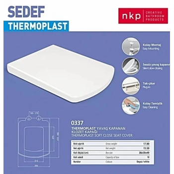 Mey İthalat® Kare Sedef Klozet Kapağı Beyaz Yavaş Kapanan