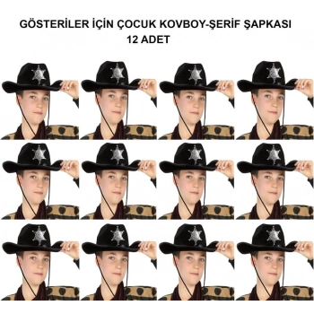 Mey İthalat® Kovboy Şerif Şapkası Siyah 12 Adet - Kostüm, Parti ve Gösteri Şapkası