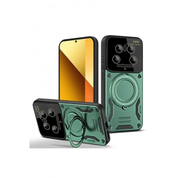 Mey İthalat®   Mi 14 Ultra Kılıf Joy Lens Standlı Kapak - Koyu Yeşil