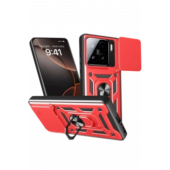Mey İthalat®   Mi 15 Kılıf Pars Lens Yüzüklü Silikon - Kırmızı