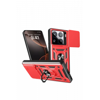 Mey İthalat®   Mi 15 Pro Kılıf Pars Lens Yüzüklü Silikon - Kırmızı