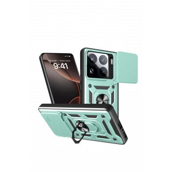 Mey İthalat®   Mi 15 Pro Kılıf Pars Lens Yüzüklü Silikon - Yeşil