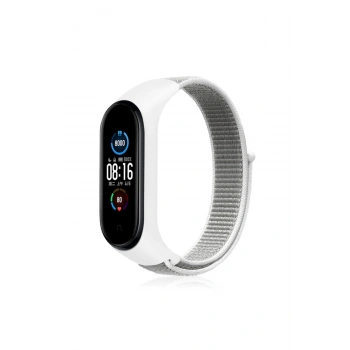 Mey İthalat®   Mi Band 4 Hasırlı Cırtcırtlı Kordon - Beyaz