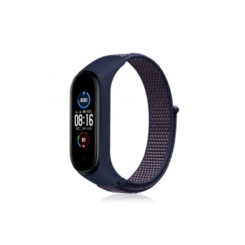 Mey İthalat®   Mi Band 4 Hasırlı Cırtcırtlı Kordon - Lacivert-Mor