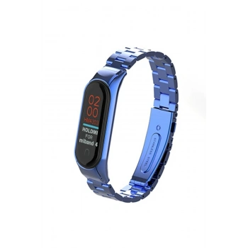 Mey İthalat®   Mi Band 4 Metal Baklalı Kordon - Mavi