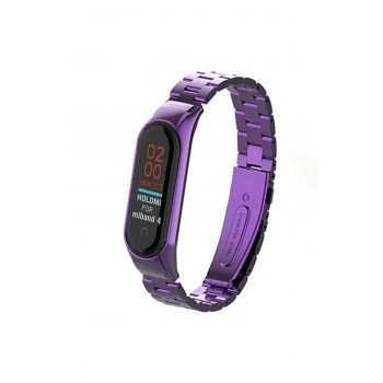 Mey İthalat®   Mi Band 4 Metal Baklalı Kordon - Mor